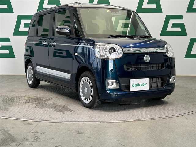 ダイハツ ムーヴ キャンバス セオリー G 鹿児島県 2022(令4)年 0.4万km レーザーブルークリスタルシャイン 禁煙車/純正ナビ（AM・FM/CD・DVD/フルセグ/BT）/ETC/前後ドラレコ/スマートアシストIII/・衝突回避支援ブレーキ機能/・衝突警報機能/・ブレーキ制御付き誤発進抑制機能/・車線逸脱抑制制御機能/・車線逸脱警報機能/・路側逸脱警報機能/・ふらつき警報/・オートハイビーム/・標識認識機能/・レーンキープコントロール/LEDオートライト/フォグランプ/純正フロアマット/電格ミラー/プッシュスタート/スマートキー