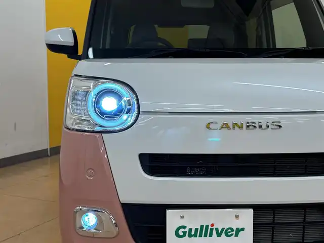ダイハツ ムーヴ キャンバス ストライプス G 群馬県 2023(令5)年 2.2万km シャイニングホワイトパール/アプリコットピンクメタリック ワンオーナー/スマートアシスト/　・衝突回避支援/　・認識支援/　・駐車支援/純正ナビ/　（AM/FM/CD/DVD/BT/USB）/フルセグTV/バックカメラ/両側パワスラ/USB口×1/前席シートヒーター/オートブレーキホールド/アイドリングストップ/ステアリングスイッチ/ホッとカップホルダー/前方ドライブレコ―ダー/スマートキー/プッシュスタート