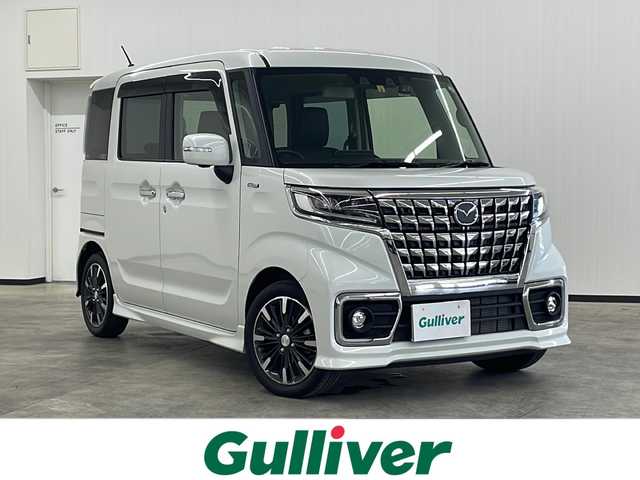 マツダ フレアワゴン カスタムスタイル ハイブリッド XS 長崎県 2022(令4)年 1.2万km ピュアホワイトP ワンオーナー/禁煙車/社外ナビ（CN-RZ875）/CD/DVD/地デジテレビ/Bluetooth/アラウンドビューモニター/ドライブレコーダー/コーナーセンサー/衝突軽減システム/レーンキープアシスト/クルーズコントロール/ステアリングスイッチ/オートライト/LEDヘッドランプ/運転席側シートヒーター/ハーフレザーシート/取説/保証書