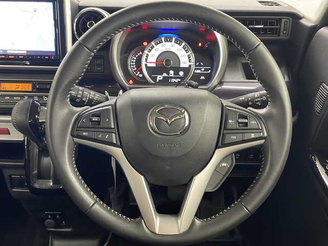 マツダ フレアワゴン カスタムスタイル ハイブリッド XS 長崎県 2022(令4)年 1.2万km ピュアホワイトP ワンオーナー/禁煙車/社外ナビ（CN-RZ875）/CD/DVD/地デジテレビ/Bluetooth/アラウンドビューモニター/ドライブレコーダー/コーナーセンサー/衝突軽減システム/レーンキープアシスト/クルーズコントロール/ステアリングスイッチ/オートライト/LEDヘッドランプ/運転席側シートヒーター/ハーフレザーシート/取説/保証書