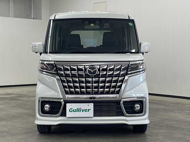 マツダ フレアワゴン カスタムスタイル ハイブリッド XS 長崎県 2022(令4)年 1.2万km ピュアホワイトP ワンオーナー/禁煙車/社外ナビ（CN-RZ875）/CD/DVD/地デジテレビ/Bluetooth/アラウンドビューモニター/ドライブレコーダー/コーナーセンサー/衝突軽減システム/レーンキープアシスト/クルーズコントロール/ステアリングスイッチ/オートライト/LEDヘッドランプ/運転席側シートヒーター/ハーフレザーシート/取説/保証書