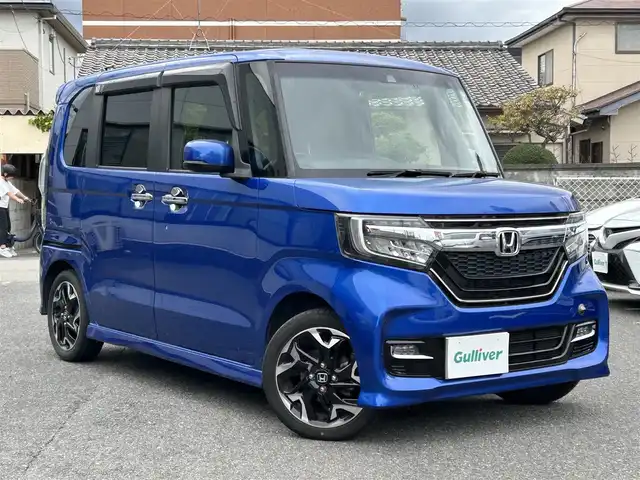 ホンダ Ｎ ＢＯＸ カスタム G L ターボ ホンダセンシング 奈良県 2018(平30)年 5.6万km ブリリアントスポーティブルーメタリック2トーン 純正メーカーナビ/ハーフレザー/追従式クルコン/両側パワスラ/フルセグTV/ドラレコ/ETC/Bluetooth/純正フロアマット/純正アルミ/オートライト（LED）/USB付/バックカメラ/記録簿/取扱説明書/保証書