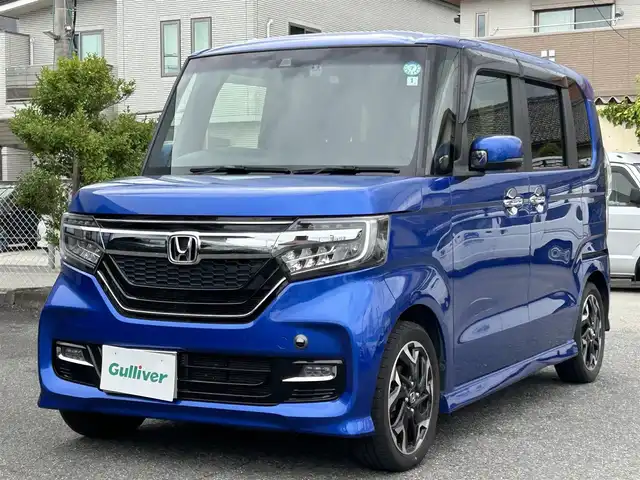 ホンダ Ｎ ＢＯＸ カスタム G L ターボ ホンダセンシング 奈良県 2018(平30)年 5.6万km ブリリアントスポーティブルーメタリック2トーン 純正メーカーナビ/ハーフレザー/追従式クルコン/両側パワスラ/フルセグTV/ドラレコ/ETC/Bluetooth/純正フロアマット/純正アルミ/オートライト（LED）/USB付/バックカメラ/記録簿/取扱説明書/保証書