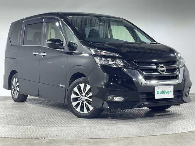 日産 セレナ ハイウェイスター プロパイロットED 神奈川県 2017(平29)年 7万km ダイヤモンドブラック 純正9型SDナビゲーション【MM516D-L】/純正フリップダウンモニター/フルセグ　Bluetooth　CD DVDブルーレイ対応 SD　AUX/両側電動スライドドア/プロパイロット/レーダークルーズコントロール/エマージェンシーブレーキ/LDW車線逸脱警報/踏み間違い防止アシスト/進入禁止標識検知/フロントバックソナー/車線逸脱防止支援システム/アイドリングストップ/革巻きステアリング/ステアリングスイッチ/2列目パーソナルテーブル/電動パーキングブレーキ/オートブレーキホールド/社外ETC/ECOモード/プッシュスタート/インテリジェントキー/純正16インチアルミホイール/オートライト/フロントフォグ/純正サイド/リアスポイラー