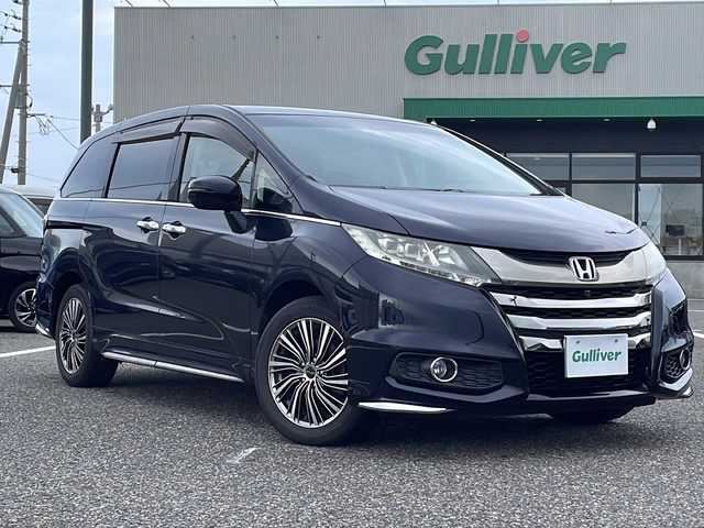 ホンダ オデッセイ アブソルート EX 島根県 2014(平26)年 5.4万km プレミアムヴィーナスブラックP 純正ナビ/４WD/フルセグTV（AM/CD/DVD）/ドライブレコーダー/後席モニター/ホンダセンシング/　レーンキープアシスト/　レーダークルーズコントロール/両側パワースライドドア/ハーフレザーシート/運転席パワーシート/アラウンドビューモニター/ブラインドスポットモニター/オートライト/LEDヘッドライト/ビルトインETC/アイドリングストップ