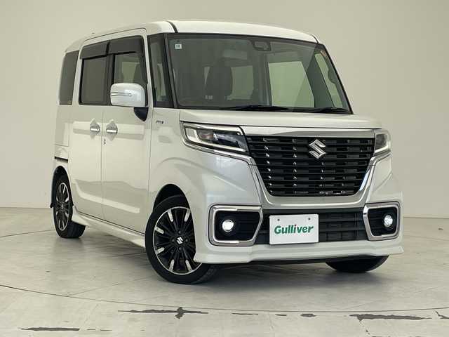 スズキ スペーシア カスタム HYBRID XS 沖縄県 2018(平30)年 6.8万km ピュアホワイトP 純正ディスプレイオーディオ（PVH-9300DVSZS）　　/DVD　/ＡＵＸ　/Ｂｌｕｅｔｏｏｔｈ　/ＥＴＣ/ハーフレザーシート　/両側パワースライドドア　/コーナーセンサー　/シートヒーター　/ＬＥＤヘッドライト　/オートライト/横滑り防止装置　/純正フロアマット/純正15インチアルミホイール