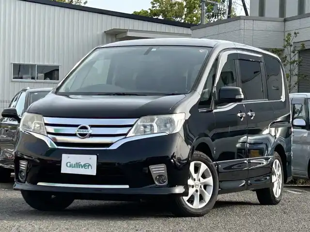 日産 セレナ ハイウェイスター Vセレクション 宮城県 2012(平24)年 7.2万km スーパーブラック 社外ナビ/DVD/CD/TV(フルセグ)/AM・FM/SD/クルーズコントロール/ETC/後席用モニター(10インチ)/後席サンシェード/バックカメラ/両側パワースライドドア/純正16インチアルミホイール/純正16インチアルミスタッドレス積込/後席エアコン/横滑り防止