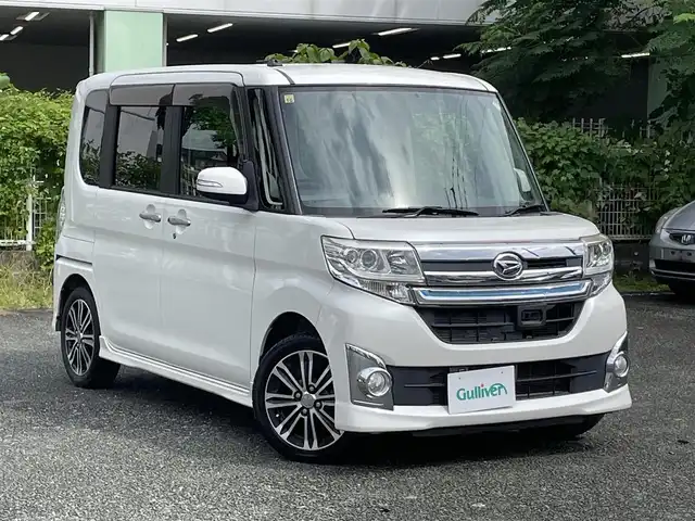 ダイハツ タント カスタム RS スマートセレ SA 熊本県 2014(平26)年 11.6万km パールホワイトⅢ 衝突軽減ブレーキ/プッシュスタート/社外ナビ/（CD・DVD・フルセグTV・BTオーディオ・SD）/ETC/純正15インチAW/両側パワースライドドア/LEDヘッドライト/オートライト/フォグライト/横滑り防止装置/ウィンカーミラー/純正フロアマット/純正ドアバイザー