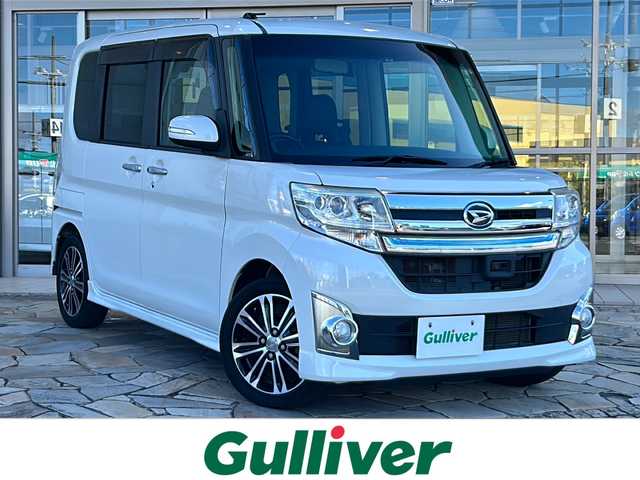 ダイハツ タント カスタム RS スマートセレ SA 静岡県 2014(平26)年 9.8万km パールホワイトⅢ 社外メモリナビ/・CD/・DVD/・フルセグＴＶ/・Bluetooth/・USB/・AM/・FM/主要装備/・両側パワスラ/・衝突軽減/・横滑り防止装置/・ETC/・ドラレコ前/・純正フロアマット/・純正アルミホイール/・LEDヘッドライト/・オートライト/・フォグランプ/・スマートキー/・プッシュスタート