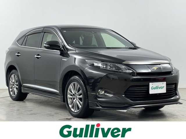 トヨタ ハリアー ハイブリッド プレミアム 道央・札幌 2014(平26)年 1.4万km ダークブラウンM ・4WD / エアロ（フロント/サイド/リア）/・純正9インチSDナビ/・CD/DVD/SD/Bluetooth接続/・バックカメラ/・トヨタセーフティセンス/・プリクラッシュセーフティ/・レーダークルーズコントロール/・・レザーシート/シートヒーター/・パワーシート/シートポジションメモリー/・レーンキープアシスト/・LEDオートライト/オートマチックハイビーム/・パワーバックドア/AC100V電源/・前方ドライブレコーダー/・ビルトインETC/MTモード付AT/・純正フロアマット/ドアバイザー/オートリトラミラー