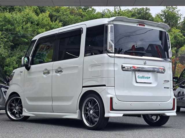 スズキ スペーシア カスタム HYBRID XS ターボ 大阪府 2018(平30)年 3.5万km ピュアホワイトP /禁煙車//純正8インチSDナビ/CN-RZ846//Bluetooth/CD/DVD/USB//フルセグテレビ//全方位モニター//ビルドインETC//スズキセーフティサポート//デュアルセンサーブレーキサポート//デュアルカメラブレーキサポート//クルーズコントロール//ヘッドアップディスプレイ//BLITZ車高調//純正前方ドライブレコーダー/NX-DRW22//シートヒーター（運転席）//両側パワースライドドア//パドルシフト//社外16インチアルミホイール/WORKEMOTION//コーナーセンサー//LEDヘッドライト//サンシェード