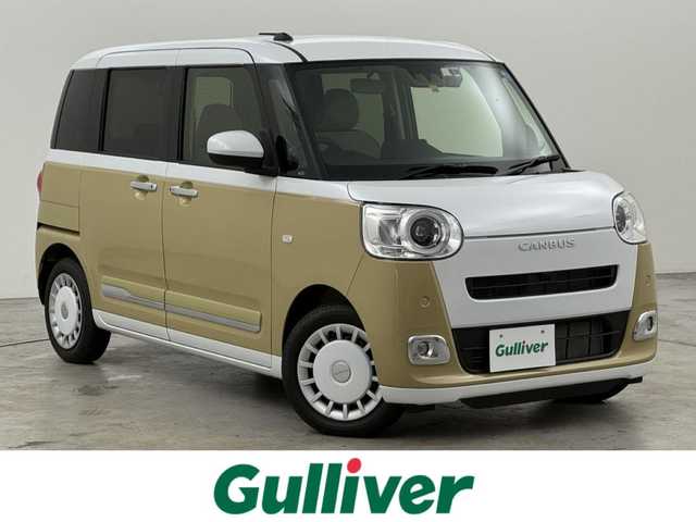 ダイハツ ムーヴ キャンバス ストライプス G 福岡県 2022(令4)年 1.2万km シャイニングホワイトパール/サンドベージュメタリック 純正ナビ／フルセグＴＶ　/バックカメラ　/ホッとカップホルダー　/前後ドライブレコーダー　/コーナーセンサー　/衝突被害軽減ブレーキ　/アイドリングストップ　/両側電動スライドドア　/シートヒーター　/プッシュスタート