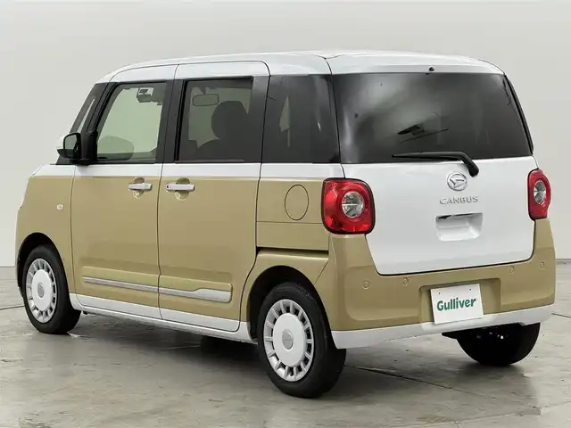 ダイハツ ムーヴ キャンバス ストライプス G 福岡県 2022(令4)年 1.2万km シャイニングホワイトパール/サンドベージュメタリック 純正ナビ／フルセグＴＶ　/バックカメラ　/ホッとカップホルダー　/前後ドライブレコーダー　/コーナーセンサー　/衝突被害軽減ブレーキ　/アイドリングストップ　/両側電動スライドドア　/シートヒーター　/プッシュスタート