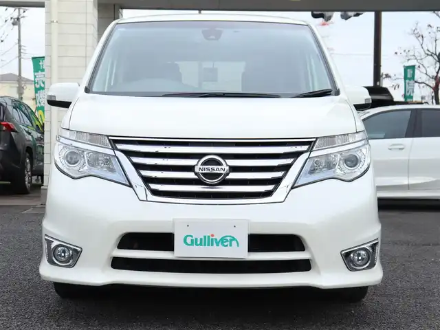 日産 セレナ ハイウェイスター Sハイブリッド 神奈川県 2014(平26)年 7.2万km ブリリアントホワイトパール エマージェンシーブレーキ/純正メモリナビ/フルセグテレビ/バックカメラ/フリップダウンモニター/クルーズコントロール/ドアバイザー/プッシュスタート/両側パワースライドドア/ETC/ドラレコ(前後)/アイドリングストップ/純正16インチAW（車内にあり）/保証書、取説、ナビ説/記録簿（H27.28.R4.5）/スペアスマートキー