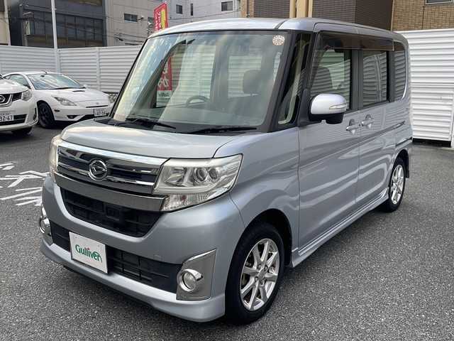 ダイハツ タント カスタム X SA 広島県 2014(平26)年 2.9万km ブライトシルバーメタリック /登録時走行距離/　　　　　　　28130キロ/社外ナビ/バックカメラ/地デジ/左後パワースライドドア/オートライト/ETC/新車時整備手帳/　　【保証書】/取扱説明書/