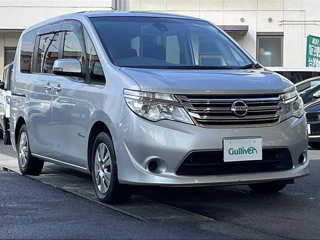 日産 セレナ 20X Vセレ +セーフ Sハイブリッド 岡山県 2015(平27)年 9万km ブリリアントシルバー 登録時走行距離89461キロ/純正SDナビ/AM/FM/Bluetooth/TV/SD/DVD/バックカメラ/クルーズコントロール/アイドリングストップ/両側パワースライドドア/純正15インチAW/スマートキー/プッシュスタート/ビルトインETC