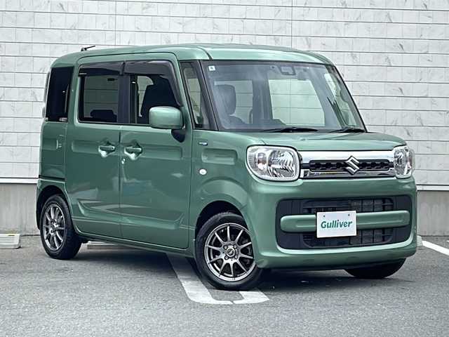 スズキ スペーシア HYBRID X 山形県 2018(平30)年 2.3万km ツールグリーンパールメタリック 禁煙車/デュアルセンサーブレーキサポート/スズキセーフティサポート/・後退時ブレーキサポート/・車線逸脱抑制制御機能/・車線逸脱警報機能/・パーキングソナー/・横滑り防止装置（ＥＳＰ）/社外ナビ(CD.DVD.SD.BT)/フルセグ/バックカメラ/両側パワースライドドア/ETC/シートヒーター/ドライブレコーダー前後/リアサーキュレーター/社外LEDヘッドライト/プッシュスタート/スマートキー