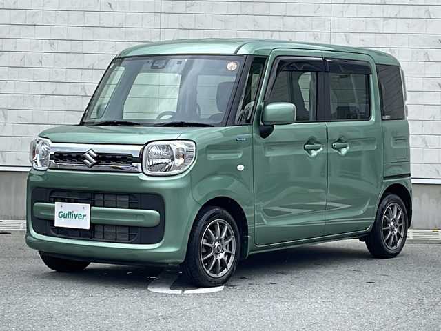スズキ スペーシア HYBRID X 山形県 2018(平30)年 2.3万km ツールグリーンパールメタリック 禁煙車/デュアルセンサーブレーキサポート/スズキセーフティサポート/・後退時ブレーキサポート/・車線逸脱抑制制御機能/・車線逸脱警報機能/・パーキングソナー/・横滑り防止装置（ＥＳＰ）/社外ナビ(CD.DVD.SD.BT)/フルセグ/バックカメラ/両側パワースライドドア/ETC/シートヒーター/ドライブレコーダー前後/リアサーキュレーター/社外LEDヘッドライト/プッシュスタート/スマートキー