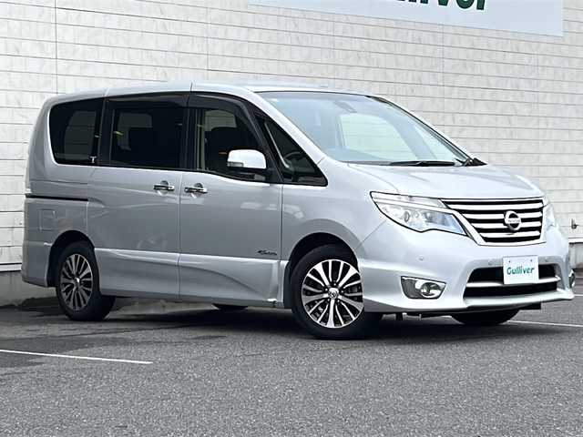 日産 セレナ HWS S HV Vセレ +SeftyⅡ 茨城県 2016(平28)年 6.7万km ブリリアントシルバー 純正8インチナビ【MM515D-L】/(地デジTV・CD・DVD・BT・ラジオ再生)/両側パワースライドドア/クルーズコントロール/衝突軽減ブレーキ/コーナーセンサー/ETC/アラウンドビューカメラ/オートライト/LEDヘッドライト/純正16inアルミホイール/フロアマット/スマートキー