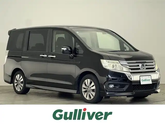 ホンダ ステップワゴン スパーダ Z インターナビセレ 滋賀県 2012(平24)年 11.4万km プレミアムスパークルブラックパール 両側パワースライドドア/純正HDDインターナビ/・CD/DVD/USB/フルセグ/革巻ステアリング/パドルシフト/ステアスイッチ/オートライト/純正１６AW/ETC/電動格納ミラー/ウィンカーミラー