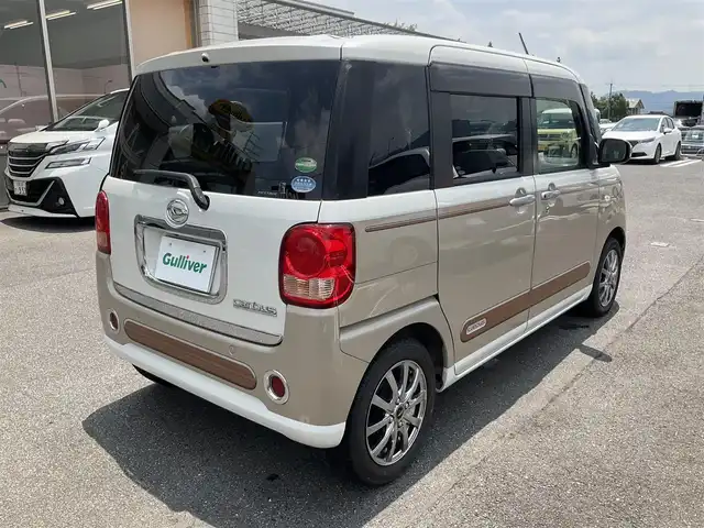 ダイハツ ムーヴ キャンバス X SA Ⅲ 滋賀県 2018(平30)年 5.8万km パールホワイトⅢ/ナチュラルベージュマイカメタリック 2トーン スマートアシストIII/デカールバック（ウッド調）/メックパック/・ドアミラーガーニッシュ/・フロントエンブレムガーニッシュ/パナソニック7インチナビ/Bluetooth、CD、DVD、フルセグテレビ/バックカメラ/両側スライドドア/ETC/前ドライブレコーダー/純正フロアマット/スペアキー有り/取扱説明書/保証書