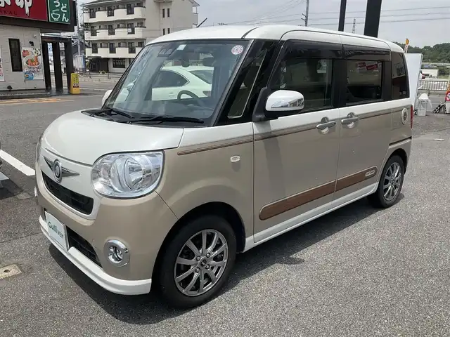 ダイハツ ムーヴ キャンバス X SA Ⅲ 滋賀県 2018(平30)年 5.8万km パールホワイトⅢ/ナチュラルベージュマイカメタリック 2トーン スマートアシストIII/デカールバック（ウッド調）/メックパック/・ドアミラーガーニッシュ/・フロントエンブレムガーニッシュ/パナソニック7インチナビ/Bluetooth、CD、DVD、フルセグテレビ/バックカメラ/両側スライドドア/ETC/前ドライブレコーダー/純正フロアマット/スペアキー有り/取扱説明書/保証書