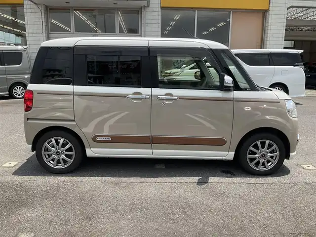 ダイハツ ムーヴ キャンバス X SA Ⅲ 滋賀県 2018(平30)年 5.8万km パールホワイトⅢ/ナチュラルベージュマイカメタリック 2トーン スマートアシストIII/デカールバック（ウッド調）/メックパック/・ドアミラーガーニッシュ/・フロントエンブレムガーニッシュ/パナソニック7インチナビ/Bluetooth、CD、DVD、フルセグテレビ/バックカメラ/両側スライドドア/ETC/前ドライブレコーダー/純正フロアマット/スペアキー有り/取扱説明書/保証書