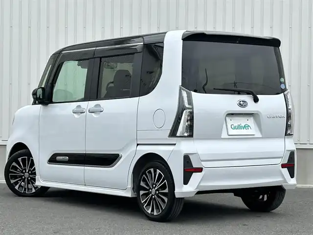 スバル シフォン カスタムRS スマートアシスト 群馬県 2019(令1)年 0.9万km ブラックマイカメタリック/シャイニングホワイトパール 純正ナビ（FM/AM/TV/BT/CD）/スマートアシスト/・衝突警報機能/・衝突回避支援ブレーキ機能/・ブレーキ制御付き誤発進抑制機能/・先行車発進お知らせ機能/・標識認証機能/・全車速追従機能付ACC/・レーンキープコントロール/・ハイビームアシスト/スマートパノラマパーキングアシスト/両側パワースライドドア/純正ドライブレコーダー/バックカメラ/スペアキー/横滑り防止装置/ETC/ステアリングスイッチ/革巻きステアリング/オートライト