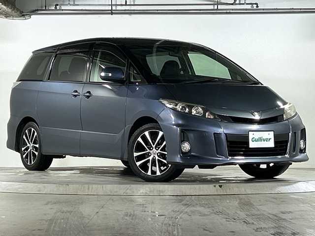トヨタ エスティマ アエラス 広島県 2013(平25)年 6.1万km グレイッシュブルーマイカメタリック 禁煙/純正ナビ(NSZT-W62G)/・フルセグ/CD/DVD/BT/SD/バックカメラ/クルーズコントロール/両側パワースライドドア/電動格納ウィンカーミラー/ＨＩＤヘッドライト/フォグランプ/オットマン/デュアルエアコン/スマートキー/プッシュスタート/ETC/純正１８インチアルミホイール/Wエアバック