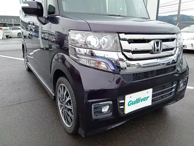 ホンダ Ｎ ＢＯＸ カスタム G ターボ Lパッケージ 福井県 2015(平27)年 7.7万km プレミアムベルベットパープル・パール 衝突被害軽減システム/ディーラーオプションナビ（VXM-142VFi）/・（フルセグTV/CD/DVD/Bluetooth）/バックカメラ/ビルトインETC/パドルシフト/ステアリングスイッチ/両側パワースライドドア/オートLEDライト/電動格納ウィンカーミラー/純正フロアマット/スマートキー