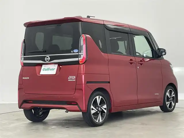 日産 ルークス ハイウェイスター Gターボ 埼玉県 2021(令3)年 1.3万km スパークリングレッドM 純正９インチナビ　アラウンドビューモニター　両側電動スライド　LEDヘッドライト　オートライト  オートマッチクハイビーム　サーキュレーター　純正アルミホイール　CD DVD Bluetooth
