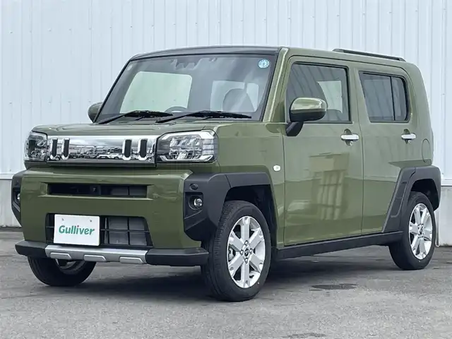 ダイハツ タフト G クロムベンチャー 愛媛県 2022(令4)年 0.8万km フォレストカーキメタリック ガラスルーフ/スマートアシスト/衝突被害軽減ブレーキ/レーンキープアシスト/ふらつき警報/コーナーセンサー/純正9インチナビ【NSZN-Y71DS】/　CD/DVD/Bluetooth/ワンセグ/全周囲/バックカメラ/前方ドライブレコーダー/ETC/前席シートヒーター/電子パーキングブレーキ/革巻きステアリング/ステアリングスイッチ/オートライト/LEDヘッドライト/電動格納ミラー/アームレスト(収納付)/フロアマット