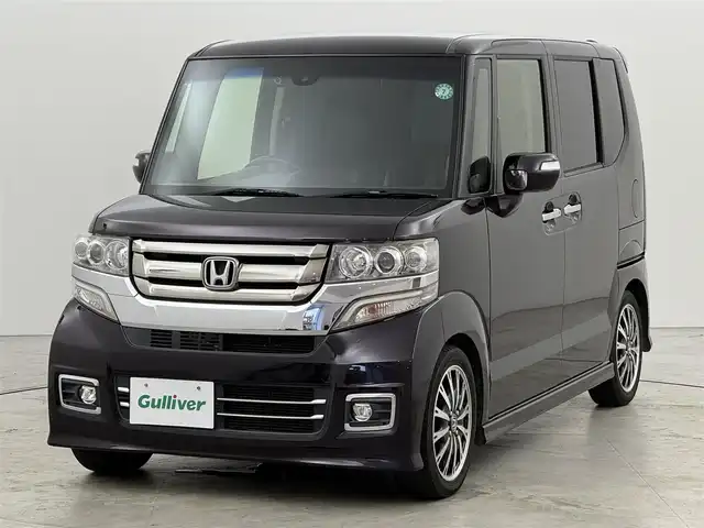 ホンダ Ｎ ＢＯＸ カスタム ターボ SSパッケージ 福岡県 2016(平28)年 7.6万km プレミアムベルベットパープル・パール ワンオーナー　/後席モニター　/純正８型ナビ　/バックカメラ　/ビルトインＥＴＣ　/前方ドラレコ　/クルーズコントロール　/パドルシフト　/シティブレーキアクティブシステム　/両側電動スライドドア　/ハーフレザーシート　/シートヒーター　