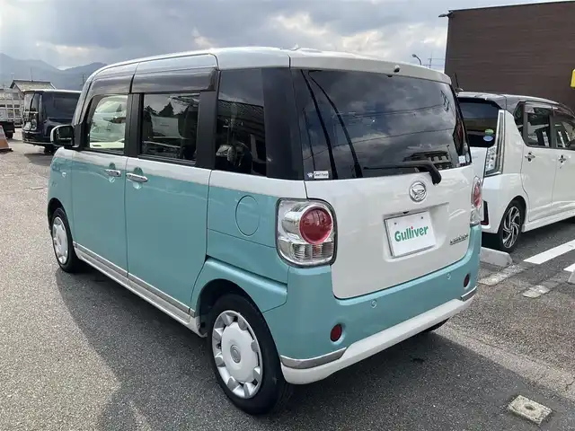 ダイハツ ムーヴ キャンバス X メイクアップ リミテッド SAⅢ 滋賀県 2019(平31)年 2.9万km パールホワイトⅢ/ファインミントメタリック 2トーン ワンオーナー/車検8年3月まで/パナソニックメモリナビ（CN-RE05WD）/　フルセグテレビ　DVD再生機能/　Bluetooth対応/パノラミックビューモニター/両側パワースライドドア/保証書/取扱説明書/スペアキーあり/JAAA検査実施済み車両/