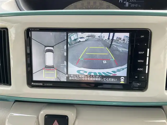 ダイハツ ムーヴ キャンバス X メイクアップ リミテッド SAⅢ 滋賀県 2019(平31)年 2.9万km パールホワイトⅢ/ファインミントメタリック 2トーン ワンオーナー/車検8年3月まで/パナソニックメモリナビ（CN-RE05WD）/　フルセグテレビ　DVD再生機能/　Bluetooth対応/パノラミックビューモニター/両側パワースライドドア/保証書/取扱説明書/スペアキーあり/JAAA検査実施済み車両/