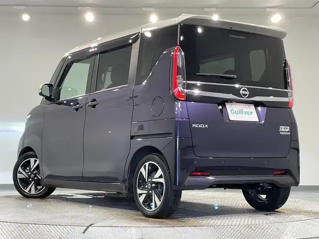 日産 ルークス HWS Gターボ プロパイロットED 愛知県 2023(令5)年 2.7万km パープルⅡ 純正９インチナビ登録時地図SDなし/（Bluetooth/フルセグTV/SD/CD・DVD再生/FM/AM)/アラウンドビューモニター　/プロパイロット　/衝突軽減ブレーキ　/両側パワースライドドア　/ＬＥＤヘッドライト　/ビルトインＥＴＣ　/ドライブレコーダー　/ソナー　/車線逸脱警報/先行車発進お知らせ/電動パーキングブレーキ　/LEDフォグランプ/純正フロアマット/アイドリングストップ/アクセサリーソケット/後席サンバイザー