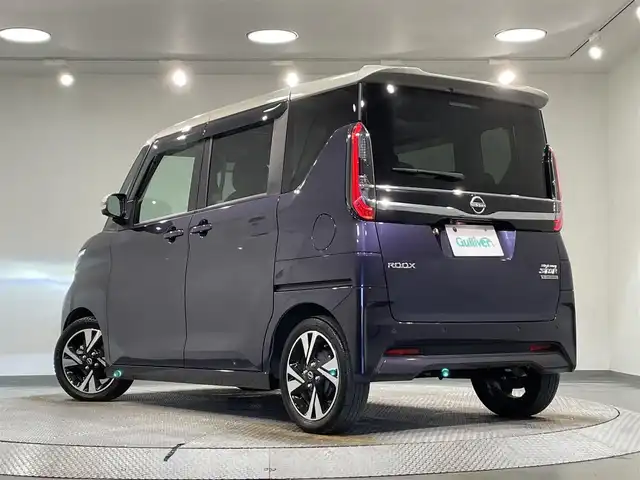 日産 ルークス HWS Gターボ プロパイロットED 愛知県 2023(令5)年 2.7万km パープルⅡ 純正９インチナビ登録時地図SDなし/（Bluetooth/フルセグTV/SD/CD・DVD再生/FM/AM)/アラウンドビューモニター　/プロパイロット　/衝突軽減ブレーキ　/両側パワースライドドア　/ＬＥＤヘッドライト　/ビルトインＥＴＣ　/ドライブレコーダー　/ソナー　/車線逸脱警報/先行車発進お知らせ/電動パーキングブレーキ　/LEDフォグランプ/純正フロアマット/アイドリングストップ/アクセサリーソケット/後席サンバイザー