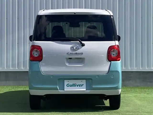 ダイハツ ムーヴ キャンバス ストライプス G 香川県 2023(令5)年 1.2万km シャイニングホワイトパール/ファインミントメタリック 登録時走行距離：11844km/ケンウッド製メモリナビ/　CD DVD BT フルセグTV/バックカメラ/両側パワースライドドア/スマートアシスト/クリアランスソナー/アイドリングストップ/横滑り防止装置/シートヒーター/ベンチシート/ISOFIX/オートホールド機能付き電子パーキングブレーキ/LEDヘッドライト/オートライト/フォグランプ/ETC/プッシュスタート/スマートキー