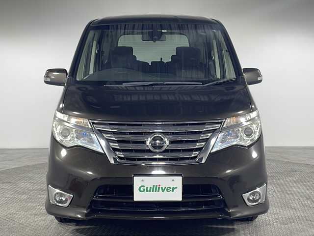 日産 セレナ ハイウェイスター Sハイブリッド 神奈川県 2014(平26)年 5万km タイガーアイブラウン 純正7型SDナビゲーション【MP313D-W】/AM FM Bluetooth フルセグ CD DVD/バックカメラ/片側パワースライドドア/エマージェンシーブレーキ/クルーズコントロール/ビルトインETC/ECOモード/サンシェード/純正フロアマット/オートライト/ヘッドライトレベライザー/電格ミラー/純正15インチアルミホイル