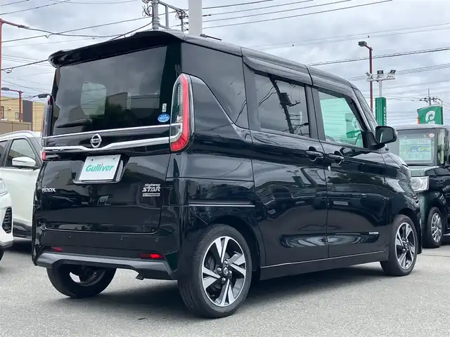 日産 ルークス HWS Gターボ プロパイロットED 静岡県 2021(令3)年 1.8万km ブラック エンジンスタートボタン/パワーステアリング/パワーウィンドウ/アイドリングストップ/スマートキー/オートエアコン/クルーズコントロール/全方位カメラ/純正ナビ（CD.DVD）/ベンチシート/両側パワースライドドア/純正アルミホイール/ABS/横滑り防止装置/コーナーセンサー前後/オートライト/LEDライト/W+サイドエアバック/衝突軽減システム