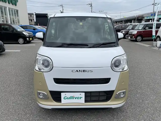 ダイハツ ムーヴ キャンバス ストライプス G 石川県 2022(令4)年 2万km シャイニングホワイトパール/サンドベージュメタリック 社外メモリーナビ/フルセグTV/バックカメラ/両側パワースライドドア/LEDヘッドライト/ドライブレコーダー/スマートアシスト/コーナーセンサー/シートヒーター/スマートキー/プッシュスタート/電動ミラー/ベンチシート/保証書