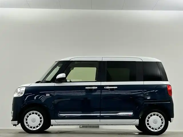 ダイハツ ムーヴ キャンバス ストライプス G ターボ 埼玉県 2024(令6)年 0.6万km シャイニングホワイトパール/レーザーブルークリスタルシャイン 純正９インチディスプレイオーディオ　Ｂｌｕｅｔｏｏｔｈ　全方位カメラ　両側電動スライドドア　シートヒーター　ＥＴＣ　ドラレコ　ウェルカムオープン機能　追従走行　スマートアシスト　置くだけ充電　ＬＥＤ