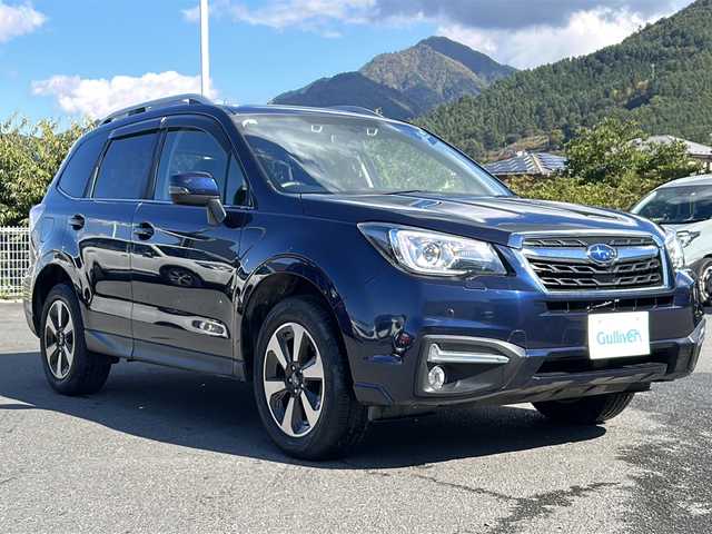 スバル フォレスター Xブレイク 山梨県 2017(平29)年 1.7万km ダークブルーパール アイサイト/　・プリクラッシュブレーキ/　・車線逸脱警報機能/　・スバルリヤビークルディテクション/　・全車速追従機能付きクルーズコントロール/　・車線逸脱抑制機能/社外ディスプレイオーディオ/　(BT/AppleCaｒＰｌａｙ/AndroidAuto/USＢ）/LEDオートライト/LEDフォグランプ/ハーフレザーシート/シートヒーター/純正17インチアルミホイール/ルーフレール/パドルシフト/コーナーセンサー/リモコンキー/ビルトインETC