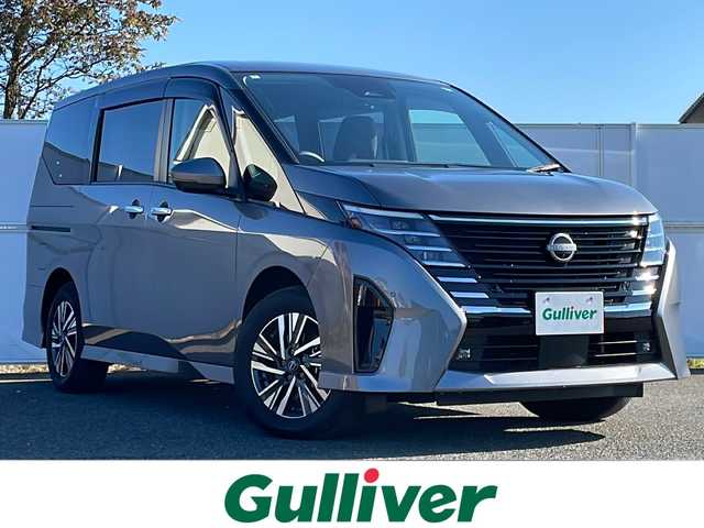 日産 セレナ e－4ORCE ハイウェイスターV 岩手県 2024(令6)年 0.1万km ダークメタルグレー 12.3型ナビ 全周囲C プロパイロット ETC2.0 フルセグ HDMI 両側電動スライド デジタルインナーミラー ハーフレザーシート シートヒーター ステアヒーター Qiワイヤレス充電 AC100Vコンセント 純正16AW スマートキー