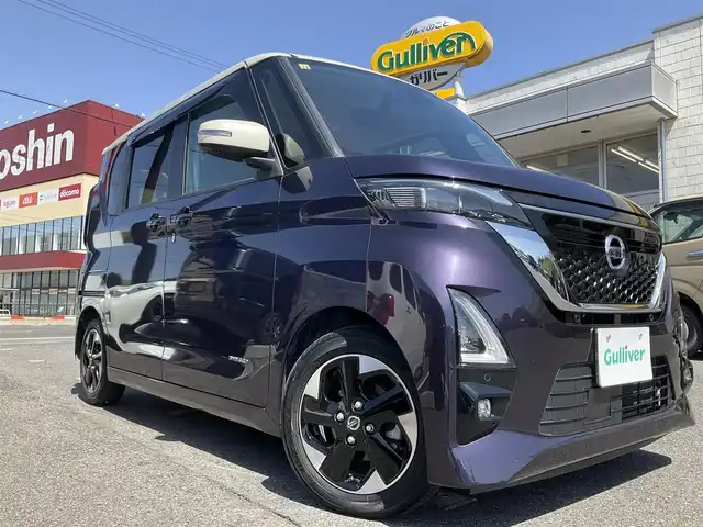 日産 ルークス HWS X プロパイロットED 滋賀県 2020(令2)年 3.6万km パープルⅡ 走行支援システム/エマージェンシーブレーキ、車線逸脱警報/踏み間違い衝突防止アシスト、標識検知機能/プロパイロット/純正9インチナビ/Bluetooth、CD、DVD、フルセグテレビ/アラウンドビューモニター/バックカメラ/ETC/両側パワースライドドア/ハンズフリースライドドア/純正前ドライブレコーダー（ナビ連動）/LEDヘッドライ/LEDフォグランプ/電子パーキング/オートブレーキホールド/コーナーセンサー/取扱説明書/保証書/