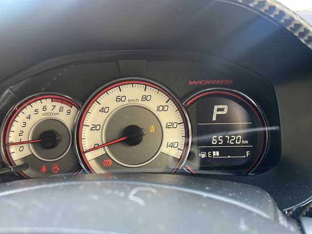 スズキ アルト ワークス 広島県 2016(平28)年 6.6万km ブルーイッシュブラックパール3 /登録時走行距離/　　　　　　　65720キロ/アイドリングストップ/社外ナビ/バックカメラ/地デジ/パドルシフト/ETC/新車時整備手帳/　　【保証書】/取扱説明書/