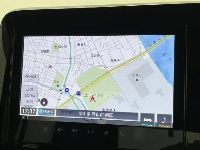 スズキ スペーシア カスタム HYBRID XS 岡山県 2023(令5)年 2.6万km ブルーイッシュブラックパール3 純正9インチディスプレイオーディオ/【ナビ/Bluetooth/フルセグTV/Carplay/USB】/全方位モニター/両側パワースライドドア/純正ドライブレコーダー（前後）/追従型クルーズコントロール/前席シートヒーター/ステアリングヒーター/オートブレーキホールド/衝突軽減ブレーキ/ハーフレザーシート/ヘッドアップディスプレイ/ビルトインETC/LEDヘッドライト/フォグランプ/純正15インチアルミホイール/スマートキー×2