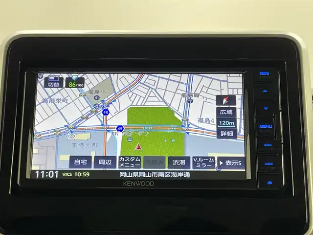 スズキ スペーシア HYBRID X 岡山県 2023(令5)年 0.2万km ピュアホワイトP 社外ナビ/MDV-D309BTW/（CD/DVD/TV/BT)/バックカメラ/両側パワースライドドア/前後ドライブレコーダー/社外LEDヘッドライト/オートライト/シートヒーター/社外フロアマット/社外ドアバイザー/スペアキー