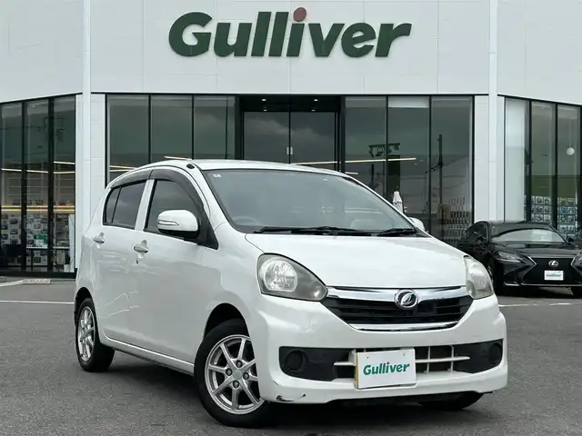 ダイハツ ミラ イース G スマートセレクションSA 長崎県 2014(平26)年 7.6万km パールホワイトⅢ プッシュスタート/スマートキー/ecoIDLE/オートエアコン/社外ディスプレイオーディオ(BT/FM/AM/CD)/　　(FH-8500DVS)/純正ラバー製フロアマット/純正14インチアルミホイール/ABS/横滑り防止装置/盗難防止装置/SRSダブル・サイドエアバッグ/スマートアシスト/ISOFIX/取扱説明書