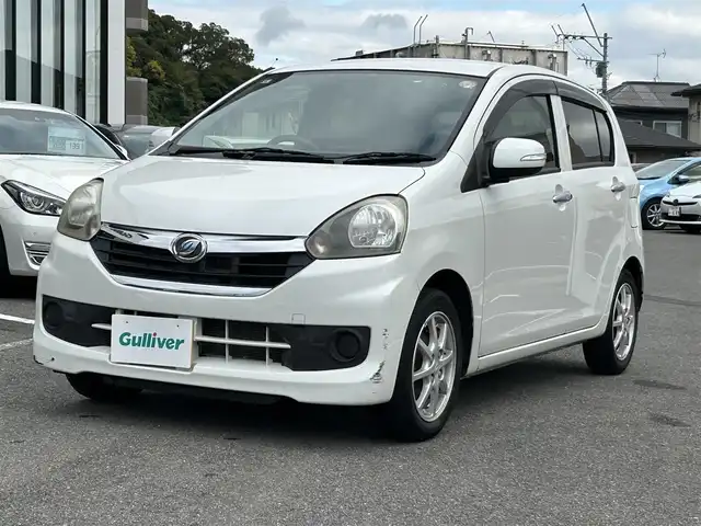 ダイハツ ミラ イース G スマートセレクションSA 長崎県 2014(平26)年 7.6万km パールホワイトⅢ プッシュスタート/スマートキー/ecoIDLE/オートエアコン/社外ディスプレイオーディオ(BT/FM/AM/CD)/　　(FH-8500DVS)/純正ラバー製フロアマット/純正14インチアルミホイール/ABS/横滑り防止装置/盗難防止装置/SRSダブル・サイドエアバッグ/スマートアシスト/ISOFIX/取扱説明書